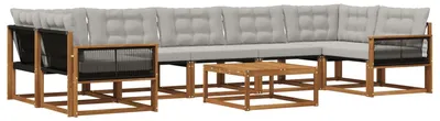 Image de vidaXL Ensemble de canapés d'extérieur avec coussins 8 pièces Naturel et gris clair