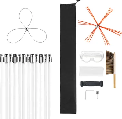 Image de Kit de brosses pour cheminée SucceBuy, outil de nettoyage d'une longueur maximale de 12 m, brosse pour cheminée avec deux têtes, adaptée aux cheminées carrées et rectangulaires