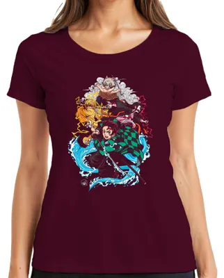 Produktbild von Kimetsu no Yaiba Tanjiro Nezuko Zenitsu Inosuke Anime Geschenk Damen T-Shirt, Burgundy, L