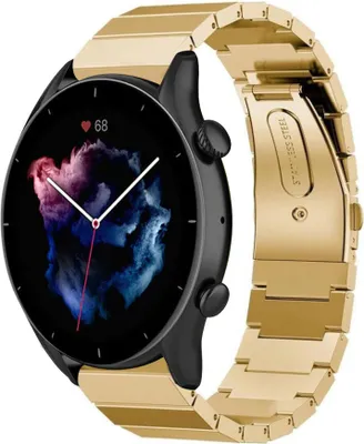 Produktbild von Strap-it Metallarmband - Kompatibel mit Amazfit GTR 3 (Pro) Armband Ersatzarmband Edelstahl - Faltschließe - Hochwertiges Material - für Smartwatch 22mm Armband Gold