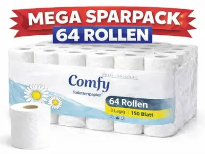 Produktbild von Packeo Toilettenpapier Premium 3-lagig, 150 Blatt pro Rolle, extra weich & reißfest 8x8erPack(3er Pack)
