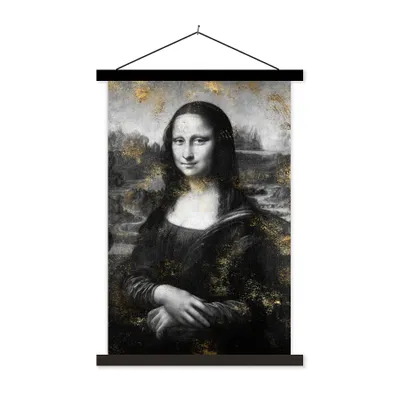 Produktbild von MuchoWow® Textilposter Mona Lisa - Leonardo da Vinci - Schwarz - Weiß 60x90 cm mit schwarzem Rahmen - Poster Wohnzimmer