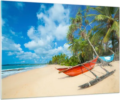 Produktbild von Bilder auf glas - Golf Ozean Palme Boot - 100x70cm - Glasbilder - Wandbilder - Kunstdruck - zum Aufhängen bereit - Wanddekoration aus Glas - Glas Bilder - Wandbild auf Glas - GAA100x70-2388
