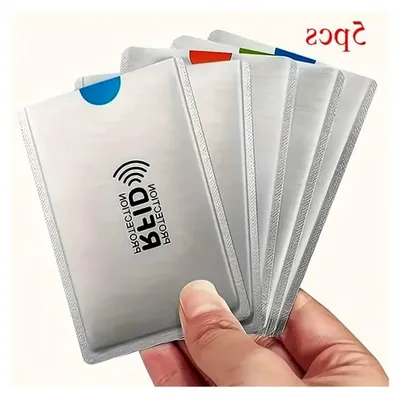 Produktbild von 5er Set RFID- & NFC-Abschirmkartenhüllen Silber – Schutz vor Datendiebstahl & unbefugtem Auslesen – Schutzhüllen für Kreditkarten, EC-Karten, Ausweise & Reisepässe