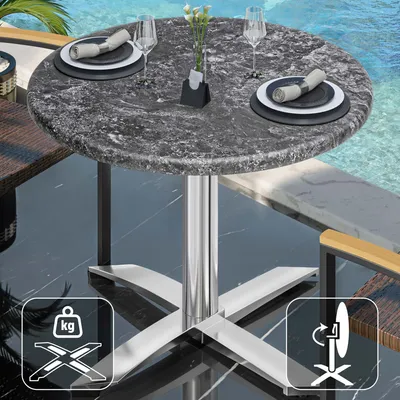 Produktbild von WTG | Bistro Außen Tisch | Ø:H 60 x 75,5 cm | Felsen / Aluminium | Rund | Klappbar + Zusatzgewicht | Bistro Tisch Gastro Tisch