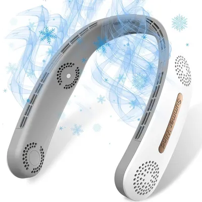 Produktbild von Tragbar Nackenventilator mit 4000-mAh, 4 Kerne Ventilator, 360° Hals Ventilator, 3 Windstufen, Leiser Geräuschpegel, USB wiederaufladbar,  Weiß
