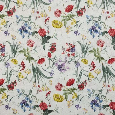 Leinenstoff 100x280 cm, Blumenmuster, mehrfarbig, 1 Meter