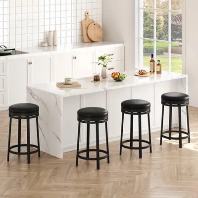 Immagine prodotto di Sgabello da bar moderno, senza schienale, girevole, in ecopelle e con struttura in metallo, ideale per isole cucina