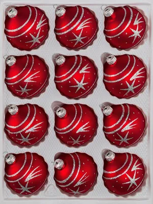 Produktbild von 12 tlg. Glas-Weihnachtskugeln Set in Classic Rot Silber Komet