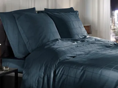 Produktbild von Heckettlane Maritime-Blue Bettbezug Diamante - 155x220 cm + 1 Kissenbezug 80x80 cm - Hergestellt aus 100% Baumwoll-Satin