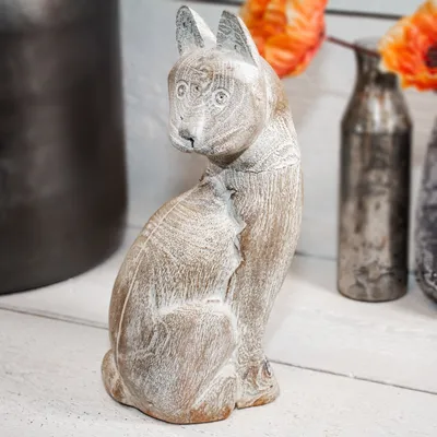 Produktbild von Katzen Figur Gartenfigur Holzfigur Tiere Tierfiguren Dekoration - 27 cm x 12 cm
