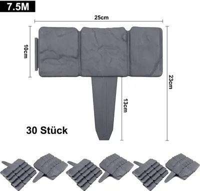 Obrázek produktu pro Plastové obruby trávníku v kamenné optice 7,5m Obruba záhonu Plastové obruby záhonu pro palisády 25cm x 23cm(D x V) - 30 kusů/7,5M Antracit CEEDIR