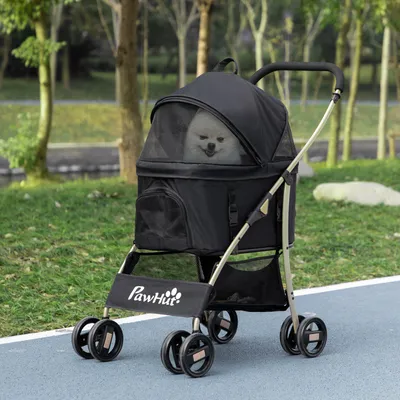 Produktbild von Hundebuggy 2-in-1 klappbar, Transportkorb & Tasche, Hundewagen, Schwarz | 82 x 49,5 x 98 cm | Stahl & Oxfordstoff | bis 5,5 kg