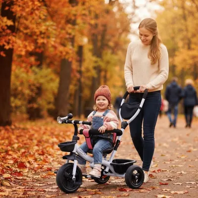 Zdjęcie produktu dla Rower trójkołowy Funfit Kids FLONG różowy, 6 w 1, obrotowe siedzisko 360°, składany