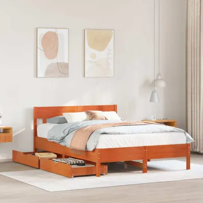 Produktbild von Massivholzbett ohne Matratze Wachsbraun 120x200 cm Kiefernholz, Klassische Betten 2024 Neu DesignMöbel