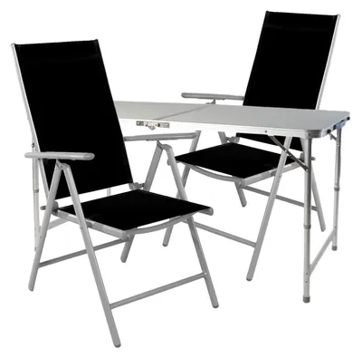 3-tlg. Campingmöbel Set Aluminium höhenverstellbar Campingtisch + 2 Klappstühle