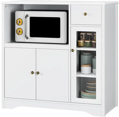 Produktbild von Kommode - Küchenschrank - Anrichte - Aufbewahrungsschrank - Sideboard - Weißes MDF - Mikrowellenregal - 90x40x82 cm