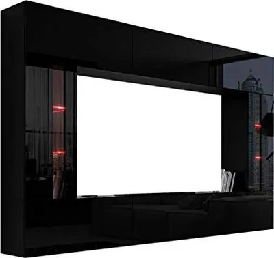 Produktbild von Furnitech Wohnwand Wohnzimmer - Wohnzimmer Möbel mit LED Weiß - Hängend Wohnwand Modern Schrankwand mit Regale und TV Schrank (Future 28/HG/B/1 1A - 249cm)