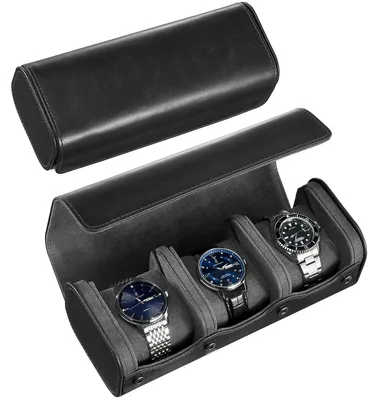 Zdjęcie produktu dla Etui na zegarki - 3 zegarki - 23,38 x 9,5 x 7,5 cm - Czarny - Podróżne etui na zegarki