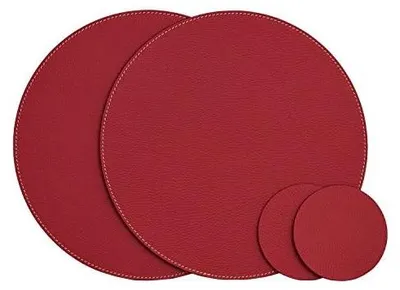 Runde Platzsets aus recyceltem Leder, 2 Stück, 33 cm, Weihnachtsrot