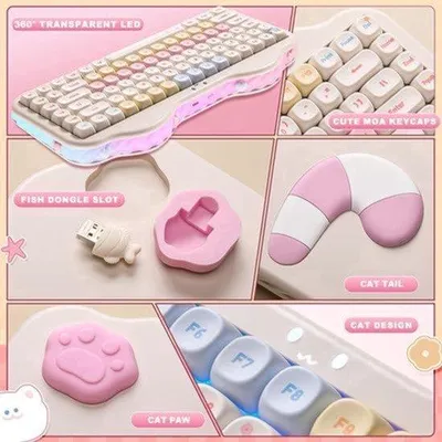 Productafbeelding van Mechanisch Toetsenbord Draadloos - Beige 75% Layout - Hot-Swappable Switches - RGB Achtergrondverlichting - USB-C Bluetooth Gaming Keyboard