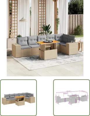 Produktbild von The Living Store 7-tlg. Garten-Sofagarnitur mit Kissen Beige Poly Rattan