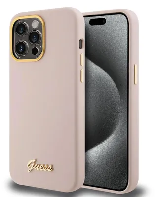 Obrázok produktu pre Guess Silicone Script Metal Logo & Frame Puzdro Pre Iphone 15 Pro Max - Ružové