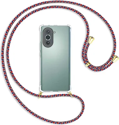 Produktbild von Handykette Backcover-Schutzhülle mit Band (Metall goldfarben) für Huawei nova 10 Pro (GLA-AL00) - silber/blau/rot
