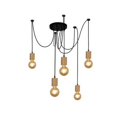 Produktbild von Industriell-nordischer Kronleuchter Spinoso Stahl Schwarz Braun 5 Lichter E27