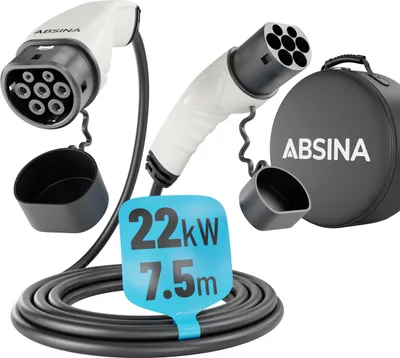 Obrázok produktu pre Nabíjací kábel Absina pre elektromobily-22kW typ 2 na typ 2, 7,5 m