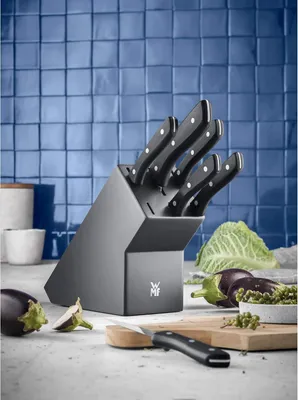 Produktbild von 7-teilige Küchenmesserset mit Messerblock und 6 scharfen Messern
