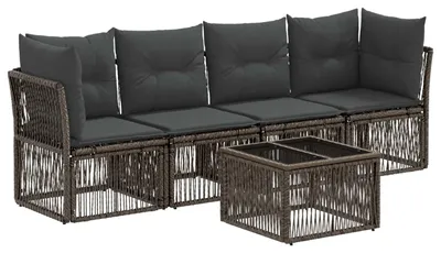 Image de Ensemble de canapés de jardin vidaXL, 5 pièces, gris, en polyrotin