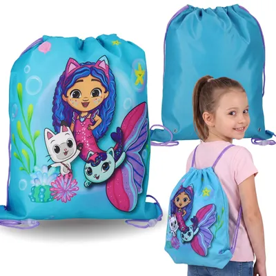 Produktbild von Blauer Gabby’s-Dollhouse-Schuhbeutel für Mädchen, mädchenhafter Beutel für den Sportunterricht, zum Tragen über der Schulter, Rucksacktasche