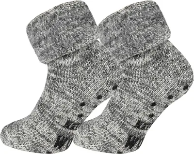 Produktbild von TippTexx 24 2 Paar ABS Stoppersocken Wollsocken mit Innenfrottee, Grau-melange, Größe 39-42
