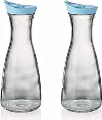 Immagine prodotto di Caraffa da 1 litro con coperchio blu, 2 pezzi, decanter, caraffa per l'acqua, caraffa in vetro, brocca