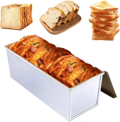 Produktbild von 1000G Toastbrot Backform mit Deckel, 34 x 13,5 x 12cm Toast Backform mit Deckel, 1kg Brotbackform Kastenform, Antihaft Toastbackform Brotbackformen für Toast Brot Gebäck