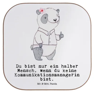Produktbild von Mr. & Mrs. Panda Untersetzer für Gläser Kommunikationsmanagerin Herz - Weiß - Geschenk, Witzig, Interkulturelle Kommunikation, Tassenuntersetzer, Spruch, Holzuntersetzer