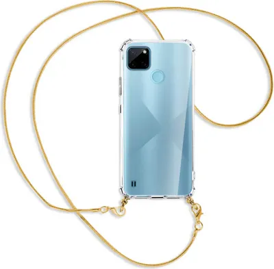 Produktbild von Handykette Backcover-Schutzhülle mit Band (Metall goldfarben) für  Realme C21Y /C25Y - goldfarbene Kette Snake