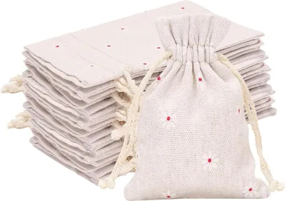 Produktbild von 20 Stück Kleine Leinensäckchen - 9x12CM Blumendruck Jutesäckchen - Lavendel Beutelchen mit Kordelzug für Kleine Geschenke Lavendel - Weiß