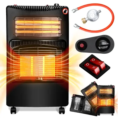 Produktbild von Vigevee Gasofen Elektro Kombi 4200/1200 Watt, Piezozündung, Kippschutz, ODS, 5 Lenkrollen, schwarz