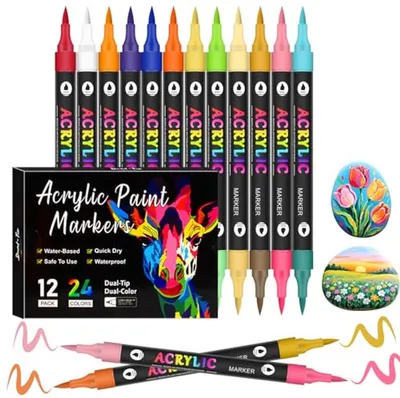 Acrylstifte 24 Farben - Wasserfeste & Schnell trocknende Marker für verschiedene Oberflächen