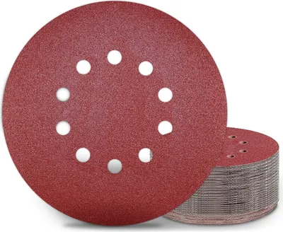 Produktbild von 25 Stück Schleifpapier 225mm Klett Schleifscheiben 225mm Körnung P80 10 Loch in Rot für Trockenbauschleifer Exzenterschleifer Schleifgiraffe