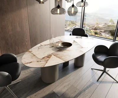 Produktbild von DELIFE Esstisch Edge Oval 220x120 Keramik Iris FMG Patagonia Lappato Troa Metall Effektfinish Titan