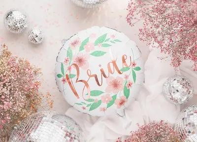 Produktbild von Folienballon Bride mit Blumen Motiv 35cm rund rosa weiß