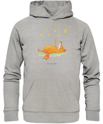 Produktbild von Mr. & Mrs. Panda Bedruckter Hoodie Fuchs Sterne Größe XL - Heather Grey - Geschenk, Pullover, Kapuzenpullover, Spruch Positiv, Sweatshirt, Hoody, Sternengucker, Mond