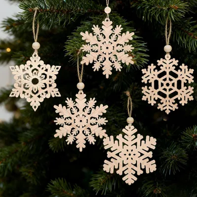 Image de Décorations de Noël en bois, flocons de neige, lot de 32, 7,5 cm, pour la décoration hivernale