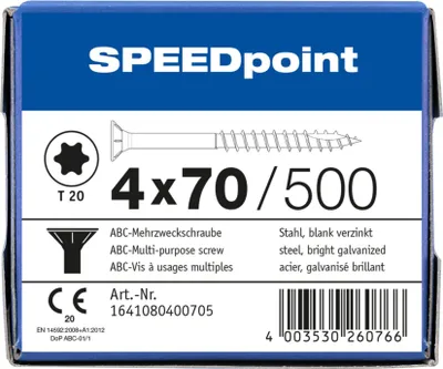 Produktbild von ABC SPEEDpoint Senkkopf T20 Teilgewinde Schabenut A2J 4x70mm (500)