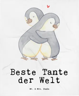 Produktbild von Mr. & Mrs. Panda Bettdecke Pinguin Beste Tante der Welt - Weiß - Geschenk, Dankeschön, Sofaüberwurf, Geschenkidee, Tagesdecke, Familie, Taufe, Plaid, Sofadecke, Decke