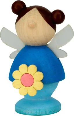Productafbeelding van Miniatuur figuurtje van een fee met bloem, kleurrijk. Afmetingen: 2,5 x 4,5 x 2,5 cm. Nieuw