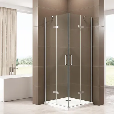 Produktbild von Eckdusche mit Drehtüren, Eckeinstieg EX809 - 6 mm Nano Echtglas - 80 x 80 x 195 cm